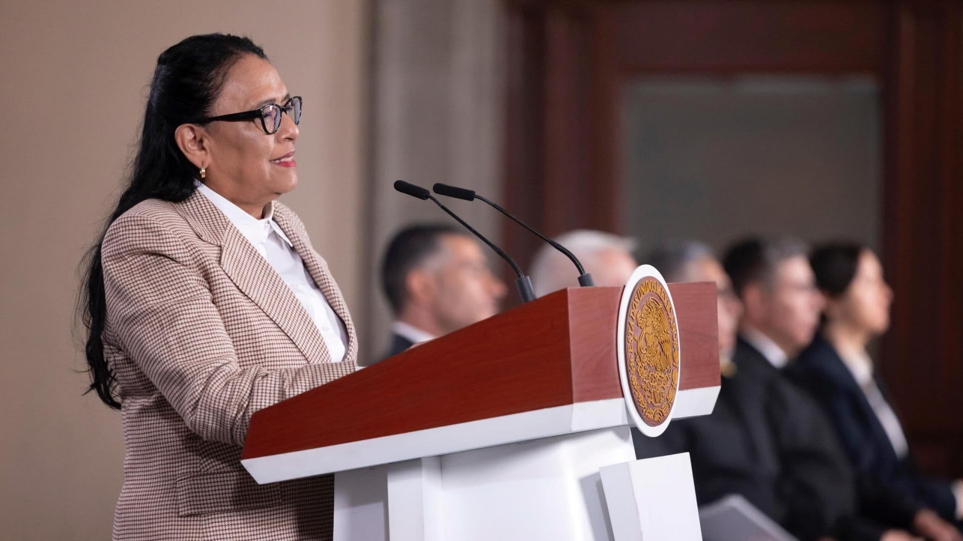 Rosa Icela Rodríguez en conferencia de prensa mañanera de la presidenta Claudia Sheinbaum