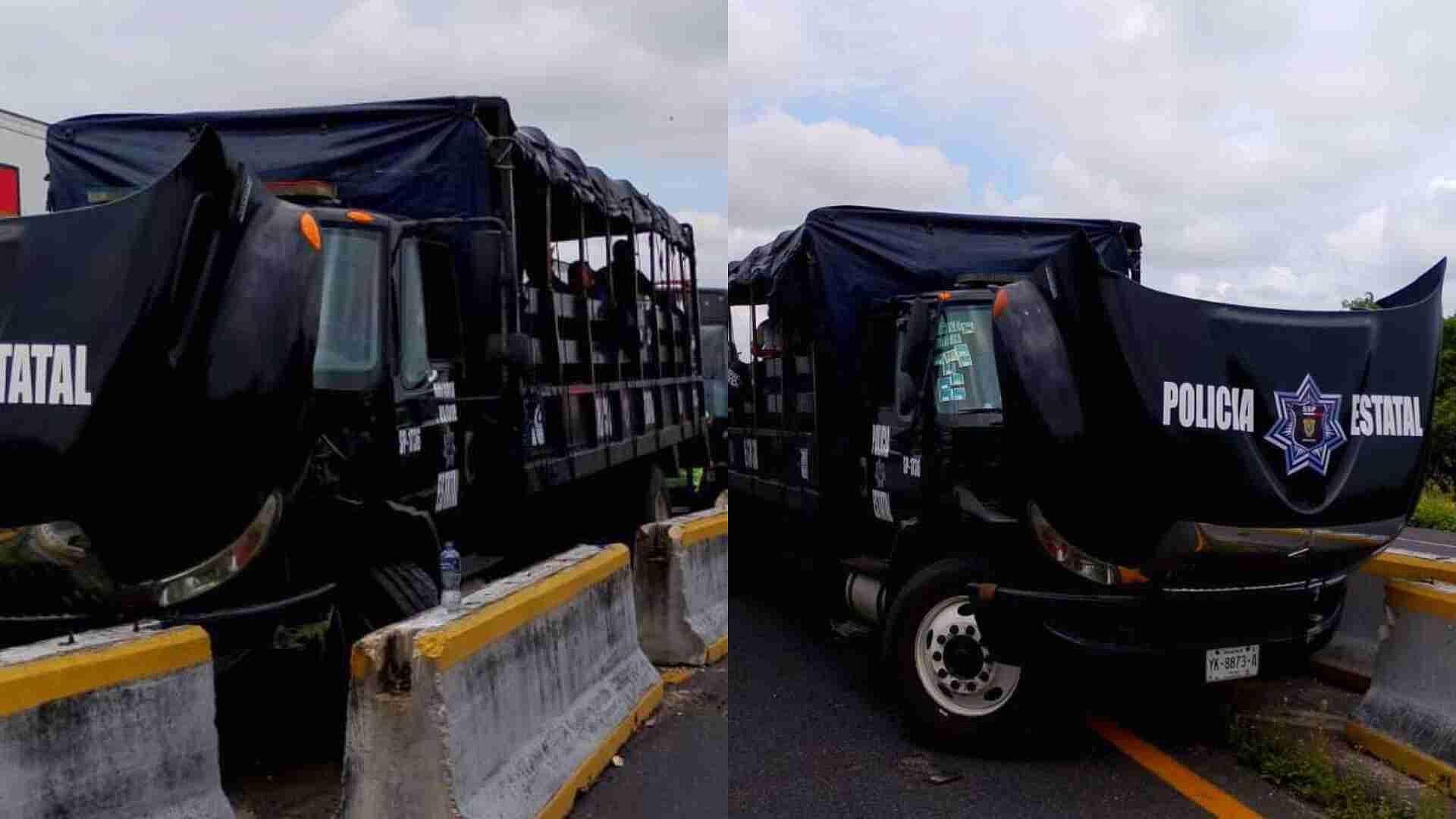 Camión de la SSP Choca en la Autopista La Tinaja-Cosoleacaque, Veracruz