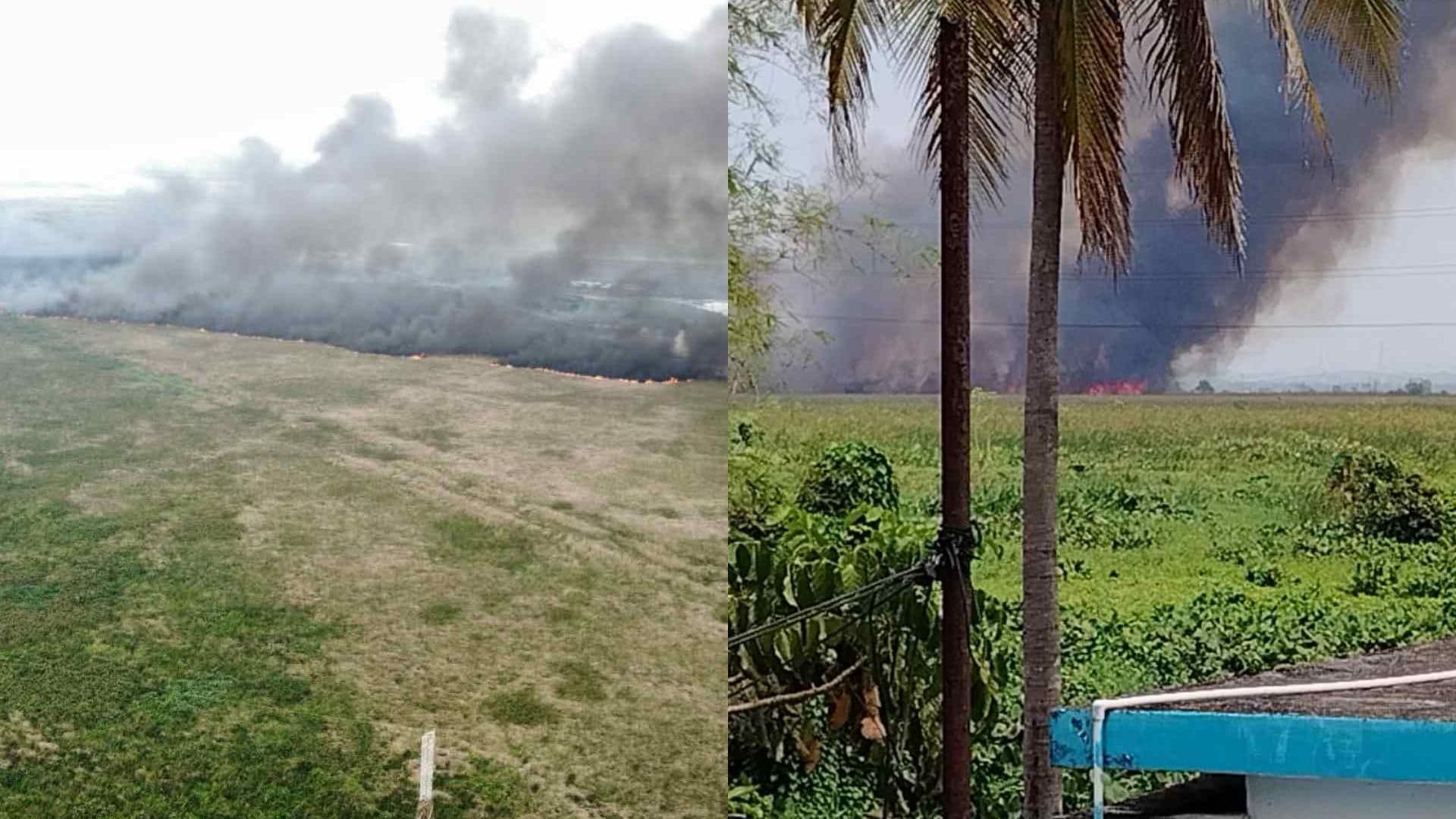 Incendio de Pastizal se Registra en Autopista Cosoleacaque-Nuevo Teapa de Minatitlán, Veracruz